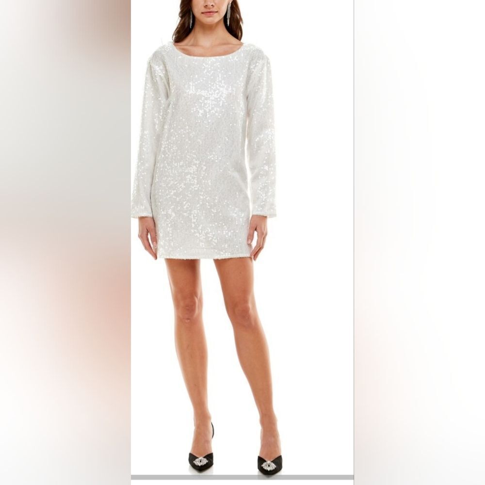 WAYF Bonnie Sequin Long Sleeve Minidress  size Large White